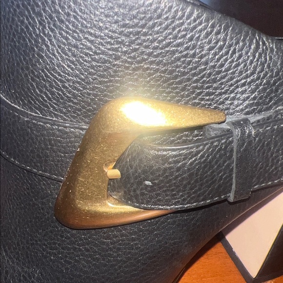 Vince Camuto Black Leather Bailey Bootie/Mule with Gold Buckle - Picture 5 of 5